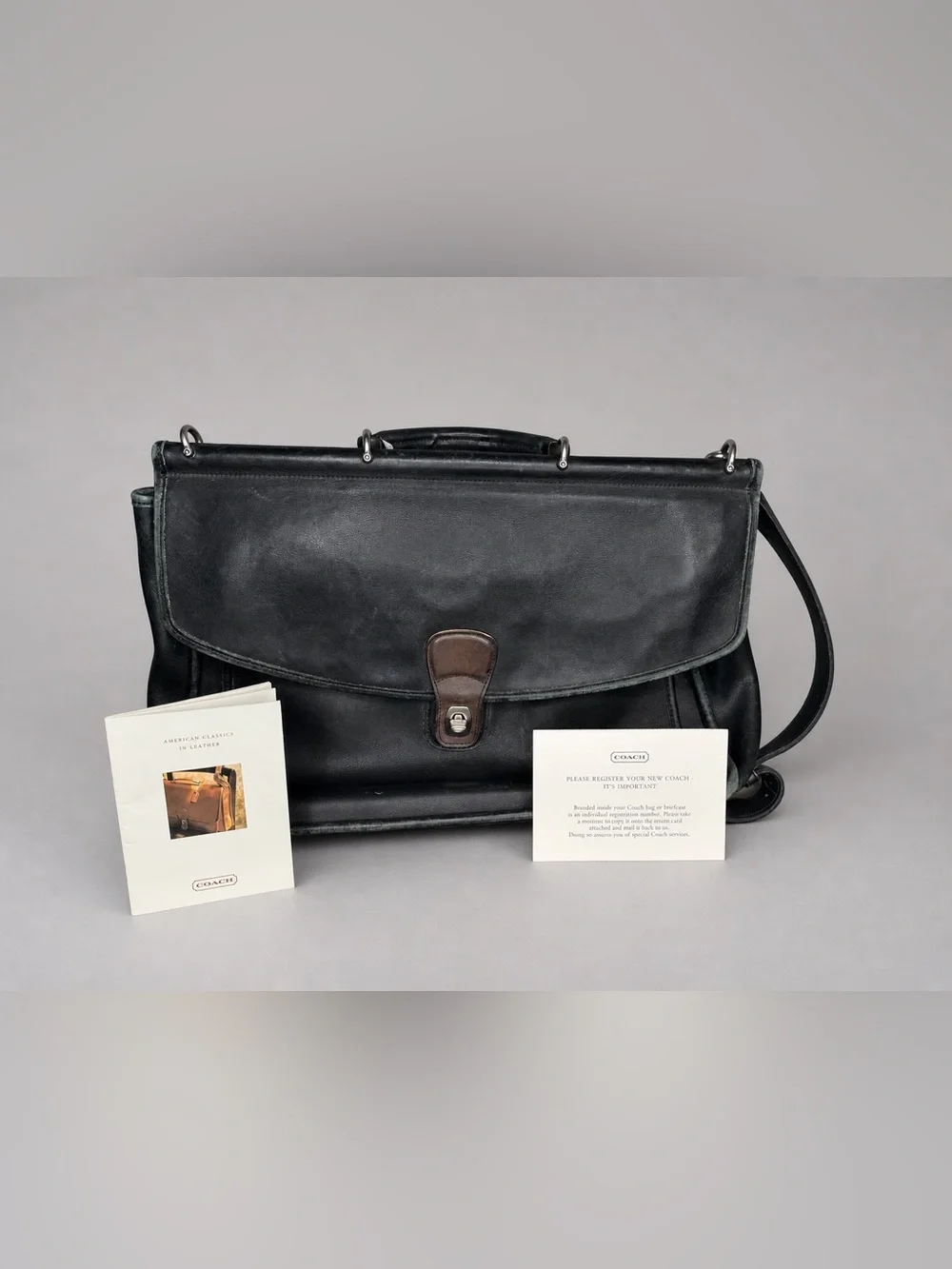 Vintage Coach Leather Messenger Bag F8C-5266 Black Briefcase Crossbody